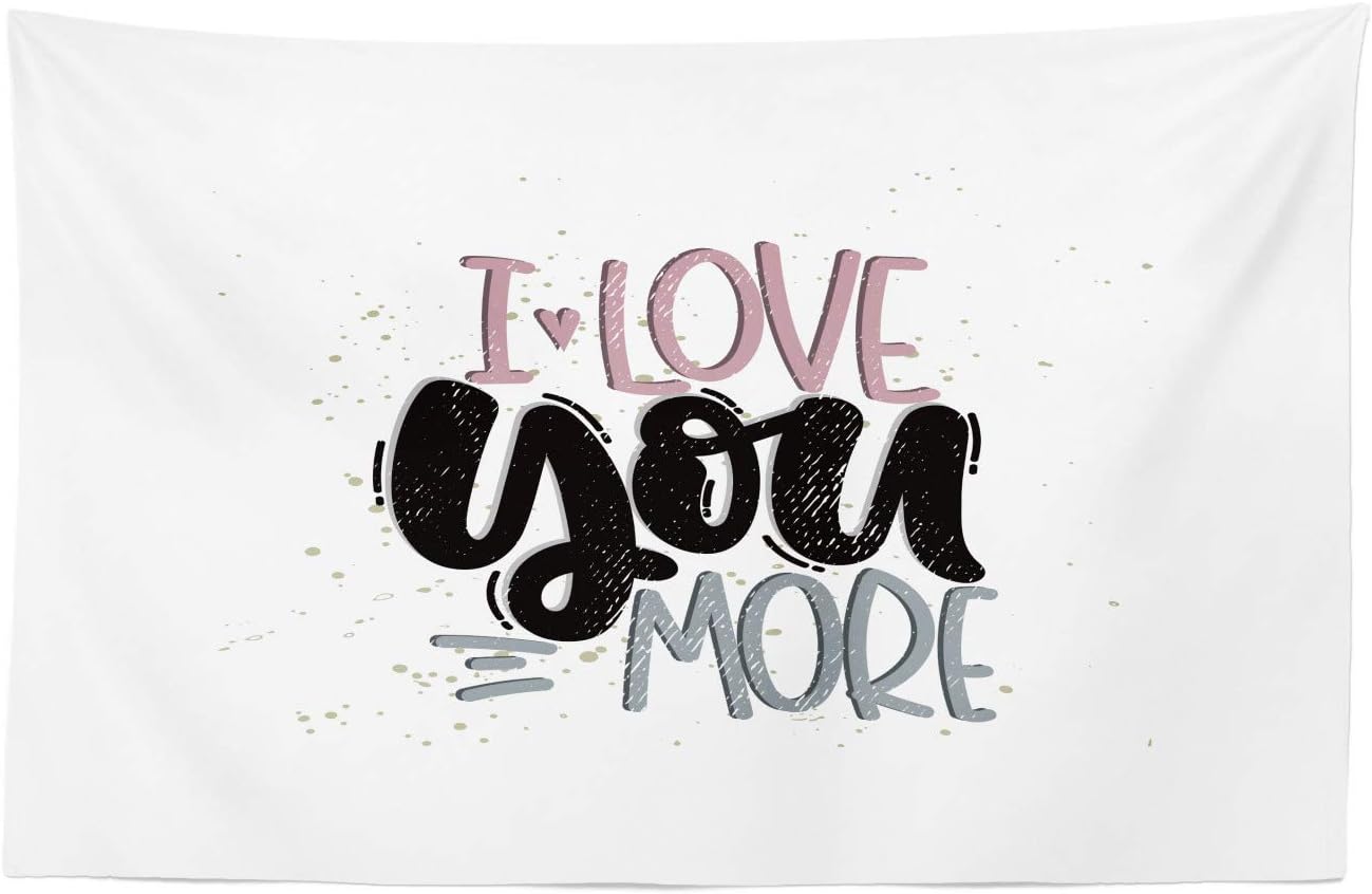 Lunarable I Love You More Tapestry, Graphical Drawn Multicolored Grunge Valentine Related Inscription, Fabric Wall Hanging Decor for Bedroom Living Room Dorm, 28" X 23", White and Multicolor