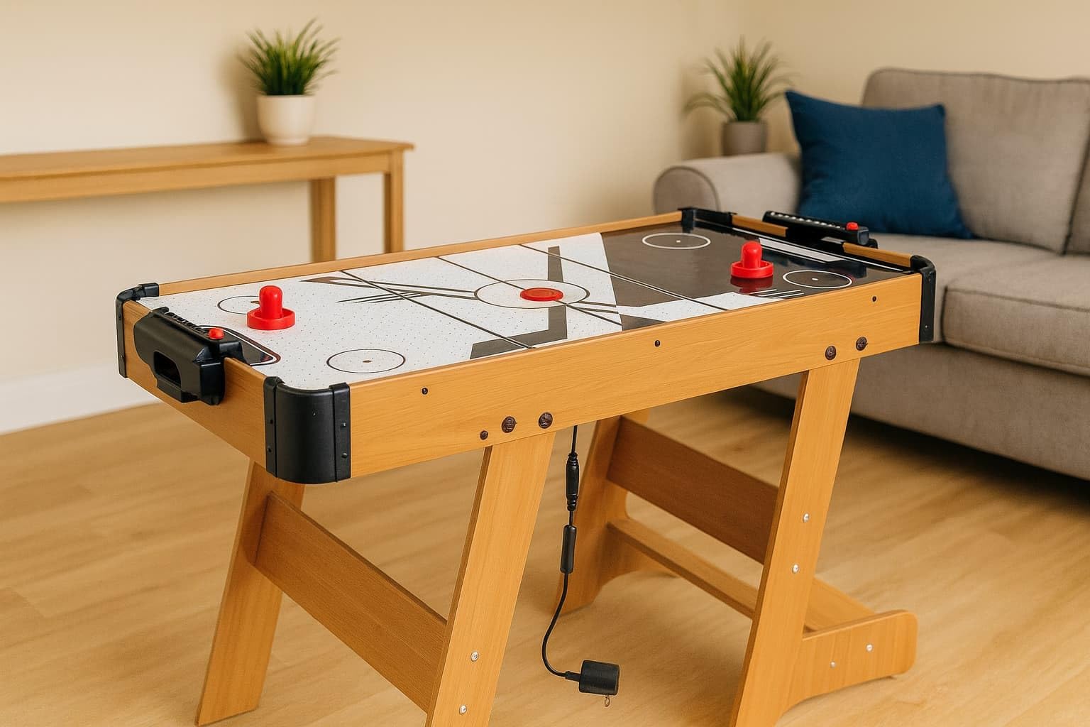 Juego de Air Hockey de Mesa Eléctrico - con Discos y 2 Marcadores Manuales - Juego Arcade para 2 Jugadores +3 años - Estructura Resistente de Madera - Mesa de Aire para Niños y Adultos