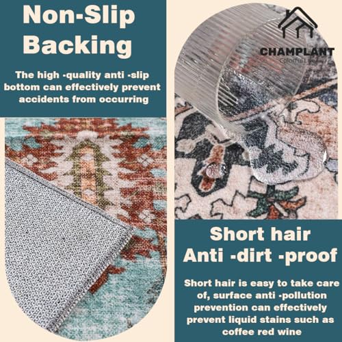 CHAMPLANT Washable Area Rug 5'x7' Retro Boho Chic Medallion Distressed Design Living Room Indoor Non-Slip Large Oriental Accent Throw Rug for Kitchen Bedroom Office Carpet - Thumbnail 5