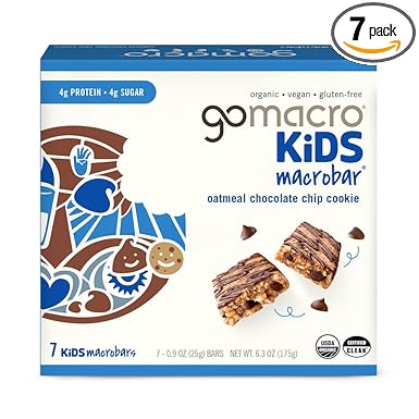 GoMacro Kids MacroBar Organic Vegan Snack Bars - Oatmeal Chocolate Chip Cookie (0.90 Ounce Bars, 7 Count)