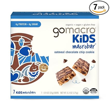 GoMacro Kids MacroBar Organic Vegan Snack Bars - Oatmeal Chocolate Chip Cookie (0.90 Ounce Bars, 7 Count)