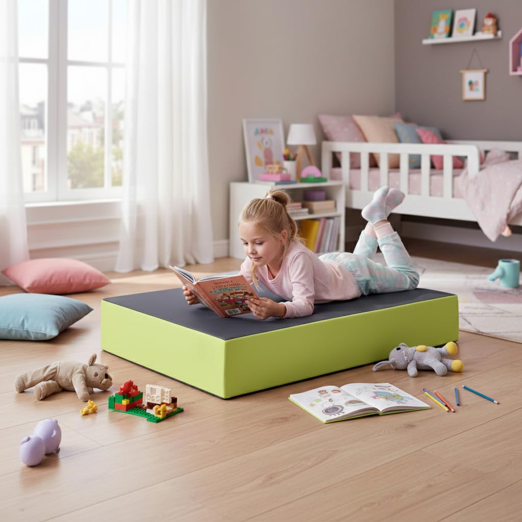 Jump Hüpfpolster 99 x 75 x 18 cm - blau oder rosa - Hüpfmatratze für Kinder ab 3 Jahre bis 40 kg - Spielmatte Turnmatte Matratze zum Hüpfen Toben Spielen Balancieren