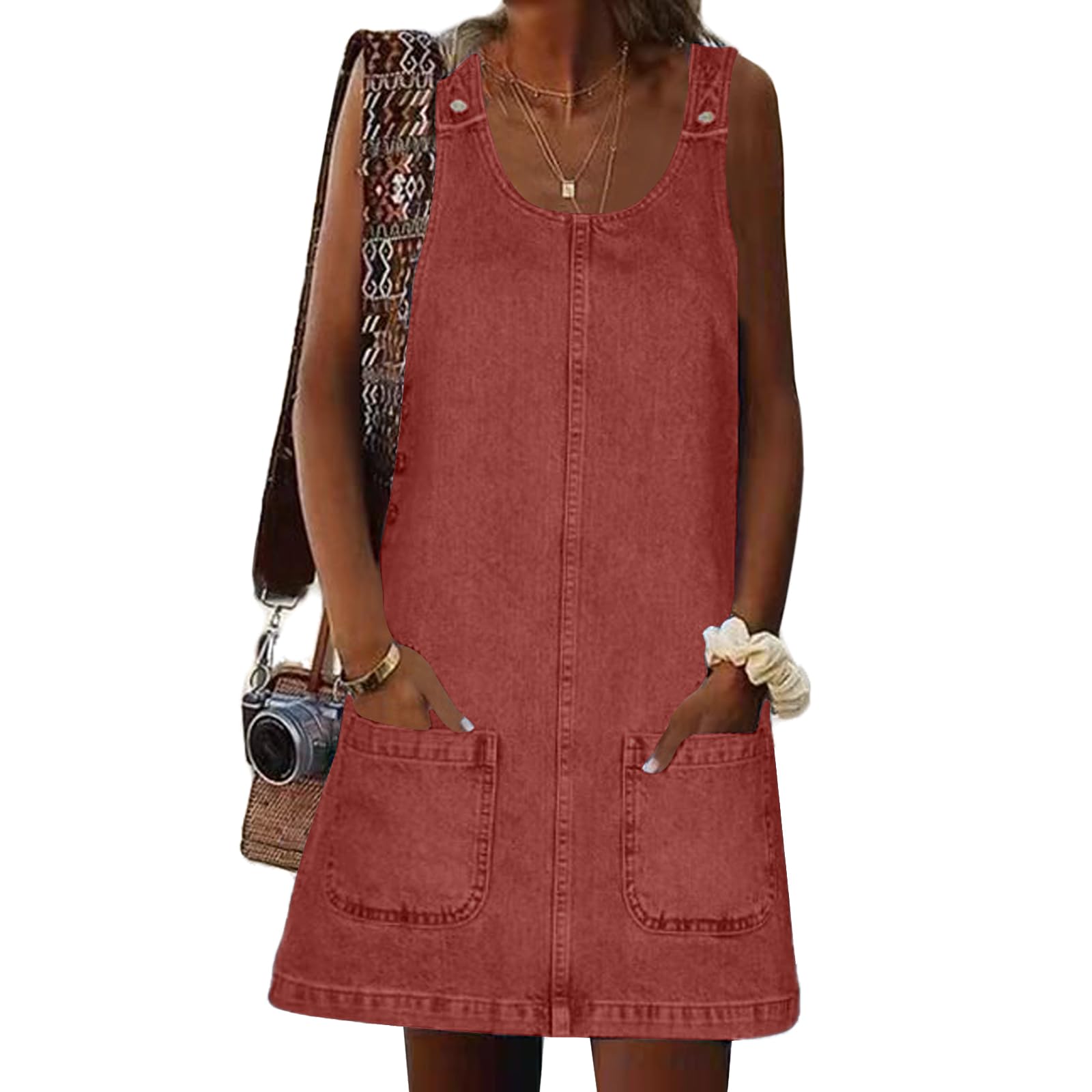 Overall Dress for Women Denim Dress Denim Overall Round Neck Skirtall Jean Dress Denim Jumper Dress Pinafore