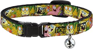 Buckle-Down Cat Collar Breakaway Spongebob Patrick Starfish Poses Pineapple Gold, Multicolor, 1/2" Wide - Fits 8-12" Neck - Medium (BAC-WSQ023-NM)