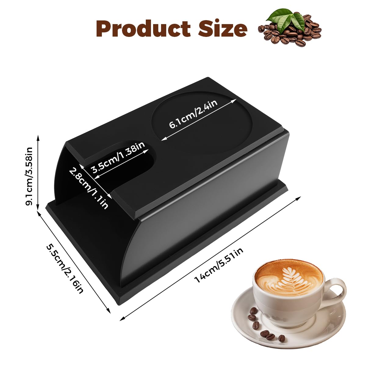 Porta Pressino caffè Tamper Station (Nero, 14 x 9.1 x 5.5 cm) | Supporto per Pressino per Caffè Espresso 58mm, Acciaio Inox Silicone, Antiscivolo, per Barista, Caffetteria, Cucina, Casa