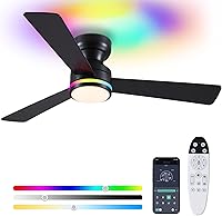 Vista 11 de Asyko Ventiladores de Techo con Luces, Ventilador de Techo de Perfil Bajo de 46" con Luz y Control Remoto, Montaje al Ras, Reversible, Regulable