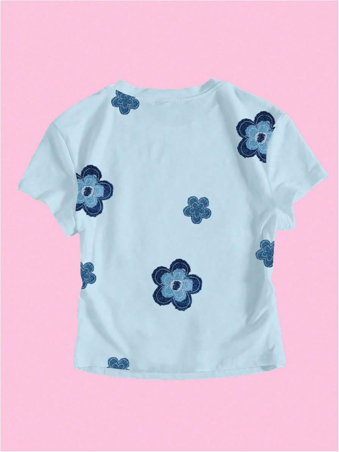 Girl's Floral T Shirts Short Sleeve Crew Neck Cute Crop Tops Summer Fitted Top - Image 2