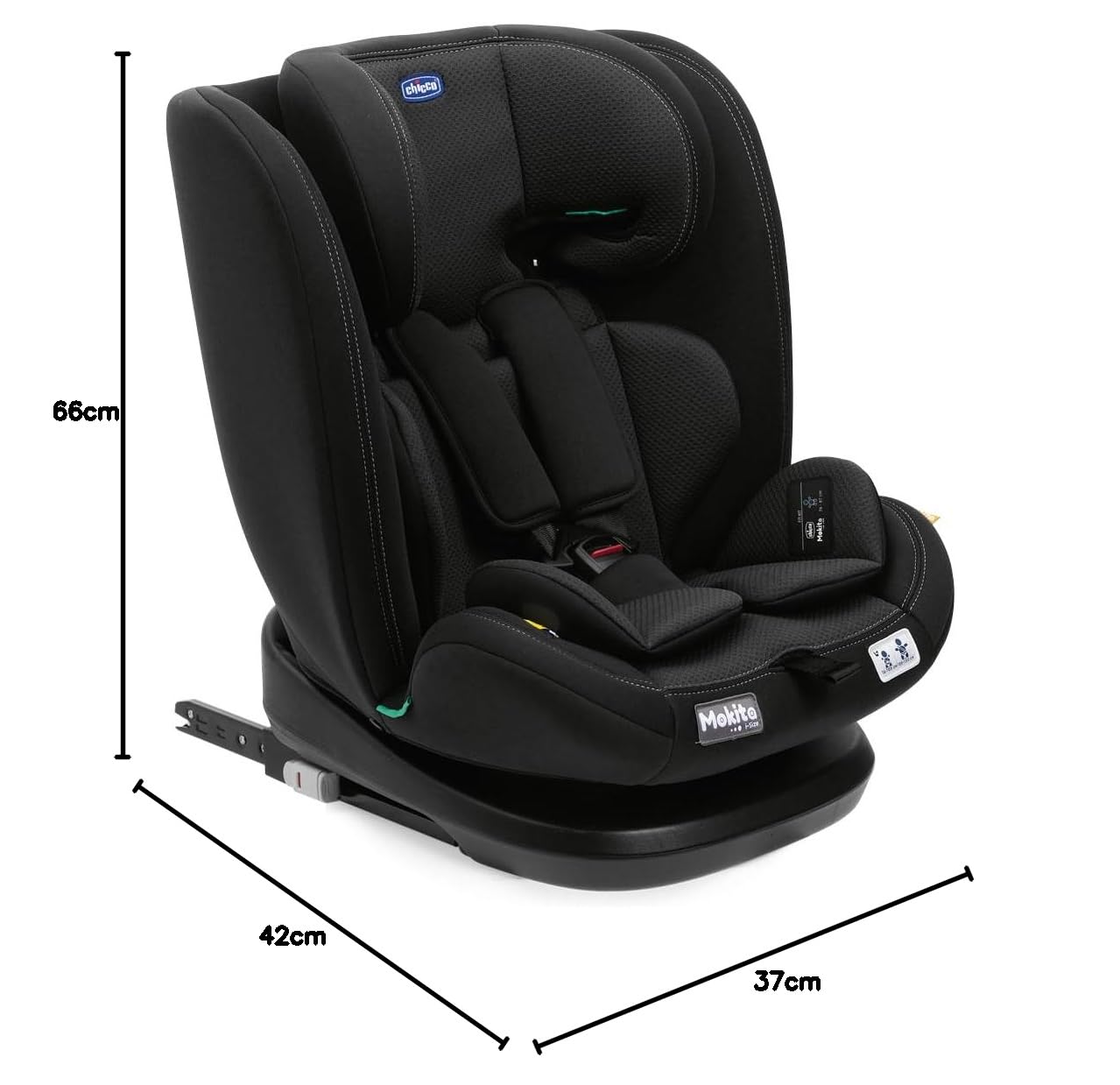 Chicco Silla de Coche Mokita I-Size, con Sistema Isofix, para niños de Entre 76 y 150 cm de Altura, utilizable a Partir de los 15 Meses. Reductor Incluido. Color Negro (Jet Black)