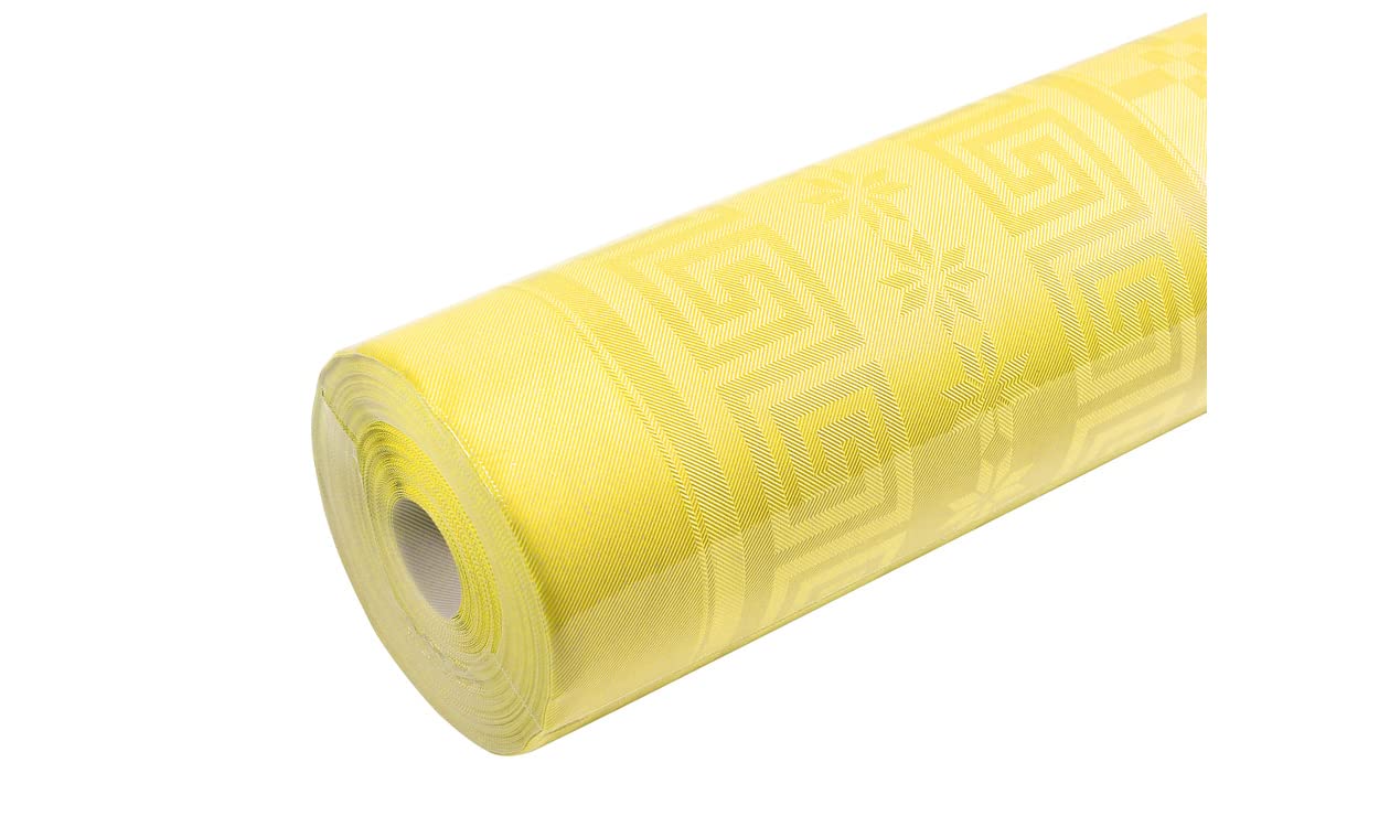 Rouleau Nappe Papier Jaune | Kit de 2 Rouleaux de 25 Mètres | Largeur de la Nappe 1,20 Mètre | Papier Damassé Légers Effets Relief | Découpage Facile | Déco de Table Extérieure