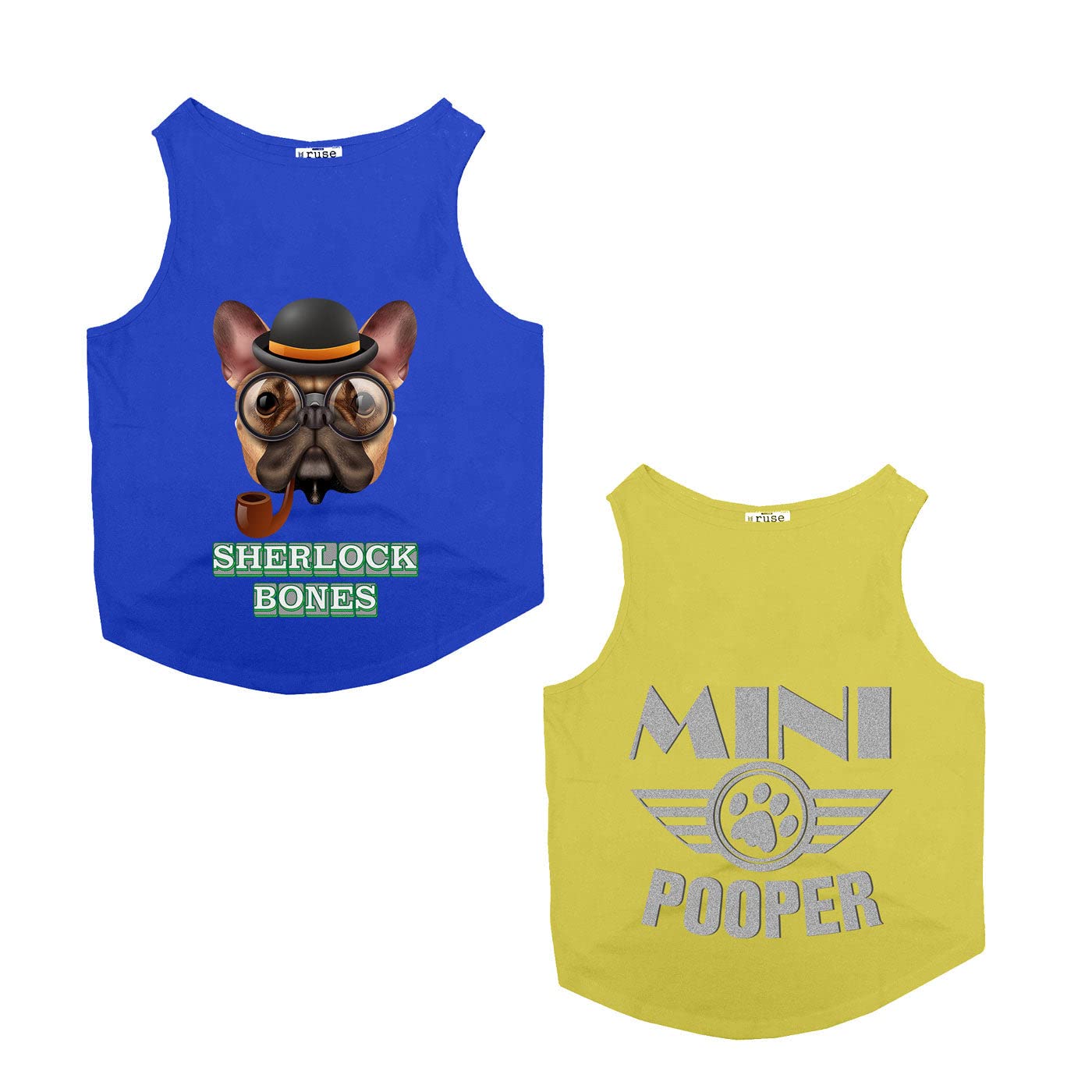 Ruse Pet Set of 2 Sherlock Bones & Classy Mother Pupper Round Neck Sleeveless Dog Vest Tank T-Shirt Combo/Tees Apparel/Clothes/Tees Gift for Dogs(Royal Blue/Yellow) Medium (B09VTB8PCP) Amazon Price History, Amazon Price Tracker