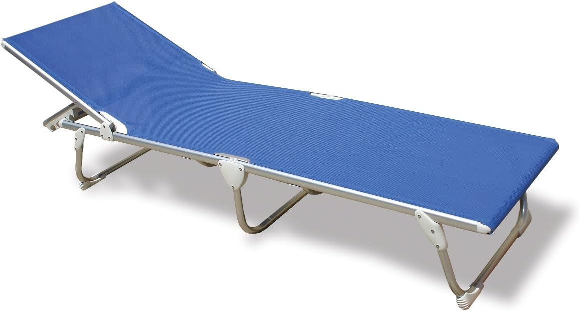 - FORMA MARINE Sun Lounger, Camping Sunbed, Folding, Anodized, Aluminium Blue Vinyl MESH, Model 'Pacific' PA1200BRV
