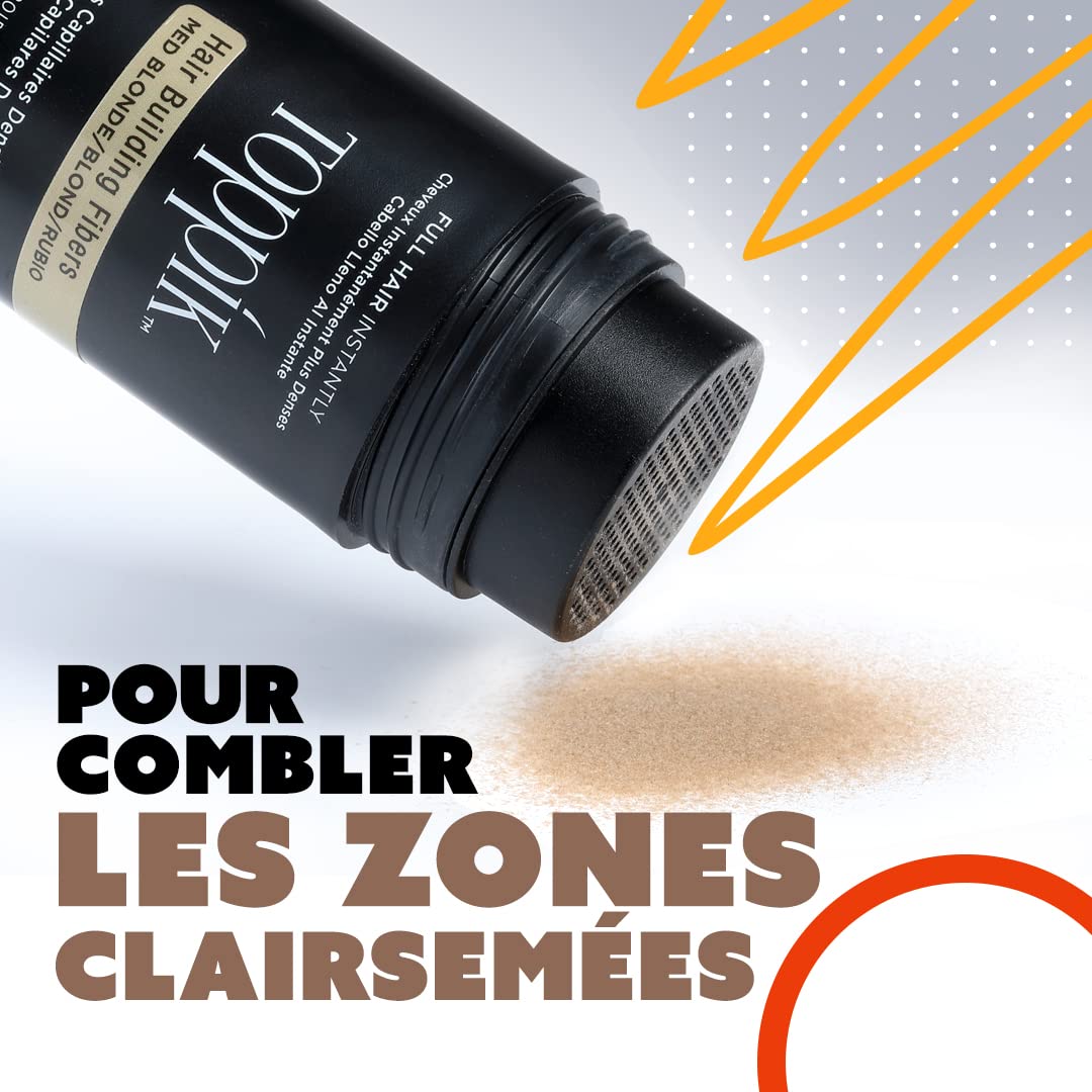 TOPPIK Fibres Capillaires Densifiantes à base de Kératine, Blond - 55g - Cheveux à l'Aspect Naturellement plus Epais – Pour densifier Racines, Ligne Frontale, Barbe, Calvitie