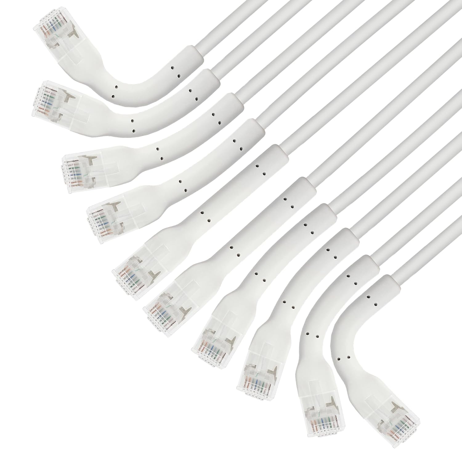 Intellinet FlexiBoot Slim Cat6 Ethernet Network Patch Cable – 10-Pack - 10Gbps & 250MHz, Flexible Bendable Boot, 32AWG Pure Bare Copper Wire, Gold-Plated Contacts - 10ft, White