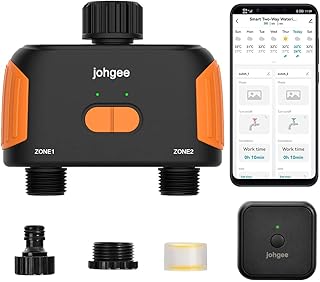Bewässerungscomputer WLAN 2 Ausgänge, Intelligenter WLAN Bewässerungscomputer mit Wi-Fi Hub/Sprachsteuerung, Wasserdicht Automatische Gartenbewässerung für Garten Gewächshaus Landwirtschaft