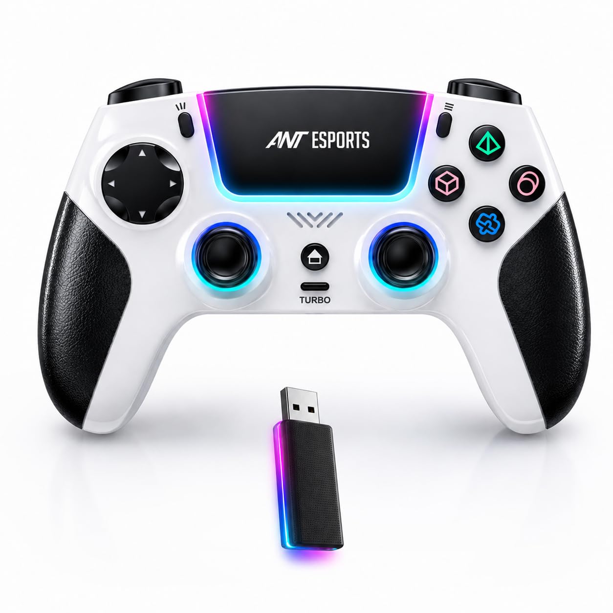 Ant Esports SUPERNOVA Tri-Mode Wireless Gaming Controller, Bluetooth & 2.4G USB Gamepad with Hall Effect Joysticks & Triggers, RGB, Touchpad, for Windows PC, Android, Steam, iOS, PS4, White