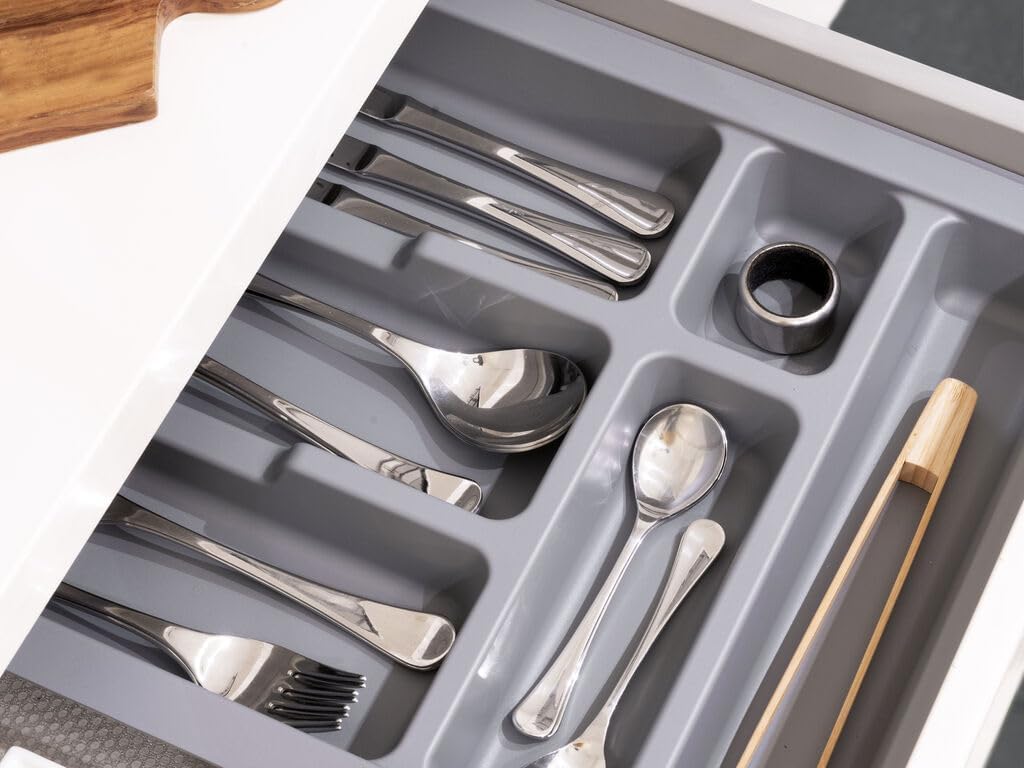 Portaposate Regolabile da Cassetto per Cucina - Porta Posate da Cucina - Organizer Cassetti - Divisore Posate - Organizzatore Cassetti - in Plastica Resistente (Portaposate 80, Antracite)