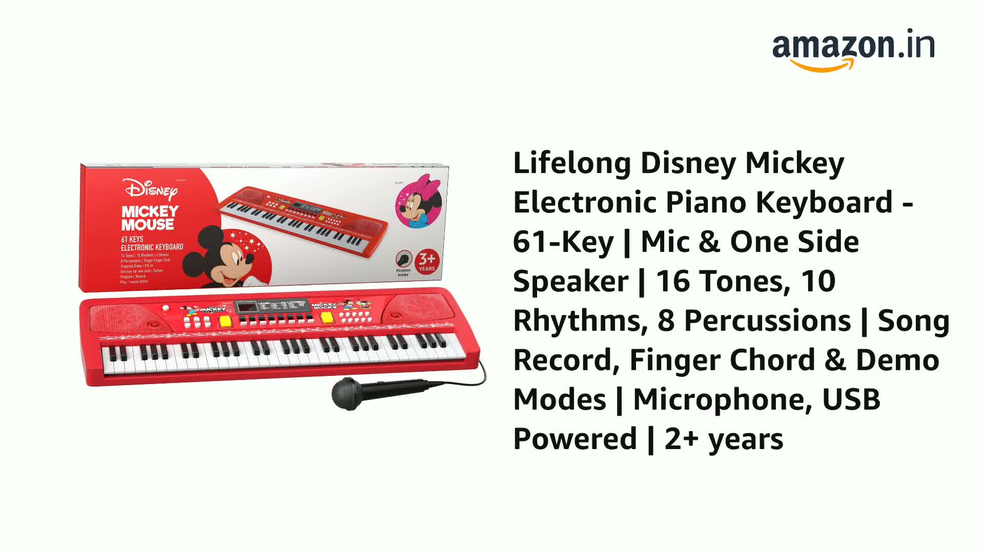 Lifelong Disney Mickey Electronic Piano Keyboard - 61 Keys | Mic