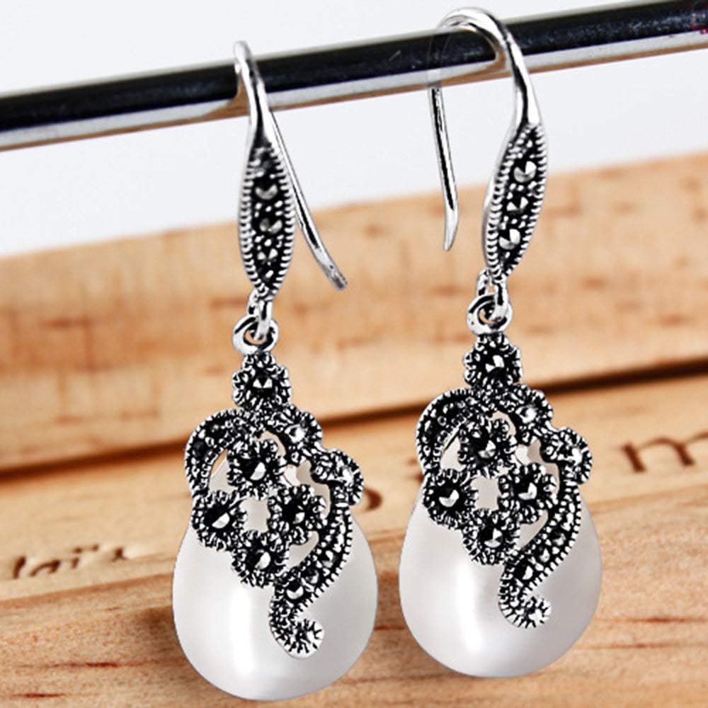 Tropfen Ohrringe, Vintage Ohrringe Weiblich, 925 Sterling Silber Grün Achat Ohrringe Ohrringe, Geschenk Für Frau, White