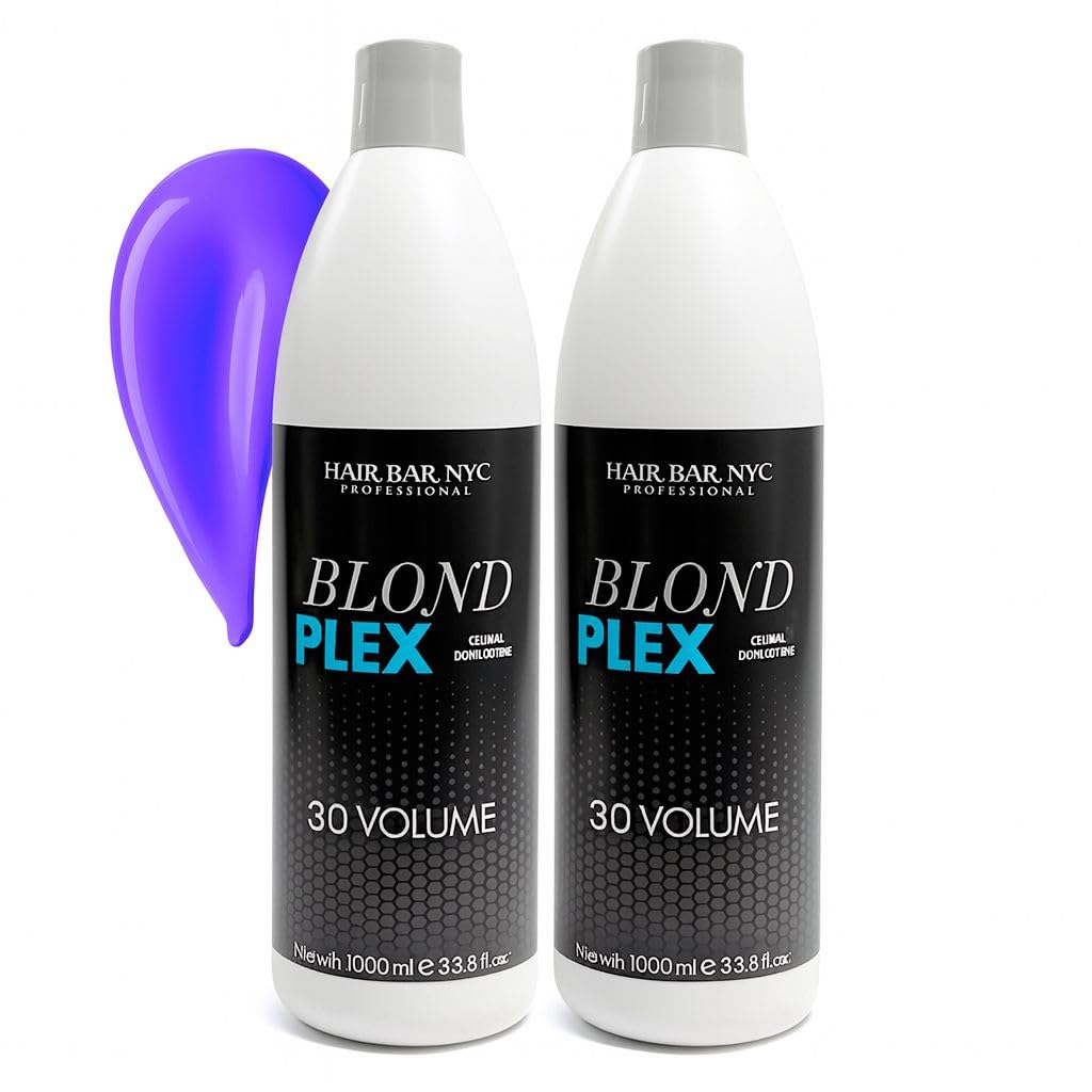 Hair Bar NYC Blond Plex Violet Developer 30 Volume – Professional Salon Bond-Building Power Lift, Anti-Yellow Formula, Made in Italy – 1000 ml / 33.8 fl oz (Pack of 2)