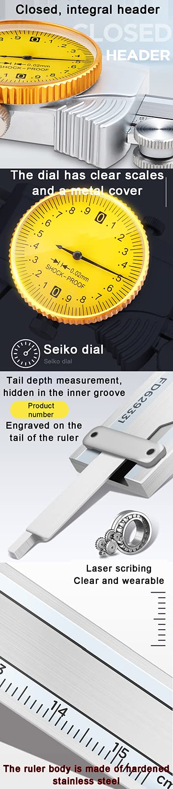Calibro a Corsoio ad Alta Precisione con Schermo LCD in Metallo in Acciaio Inossidabile Righello di Misurazione di Precisione per Progettisti, Ingegneri e Meccanici(Size:0-150mm)