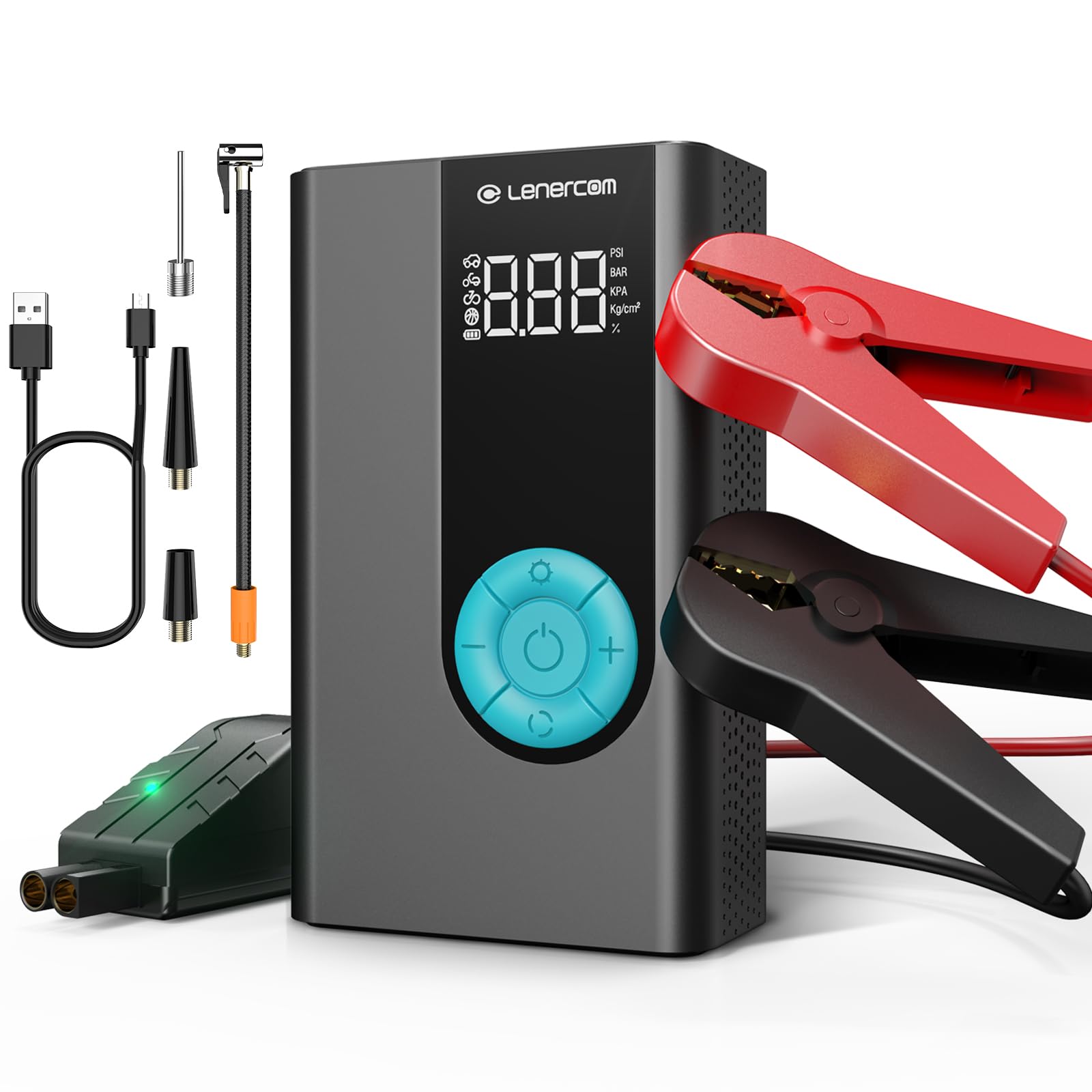 Jump Starter with Air Compressor, 1500A Potable Battery Booster with 150PSI Digital Auto Tire Inflator, 12V Car Battery Charger with USB Quick Charge 3.0(Up 7.0L Gas/4.0L Diesel Engine)