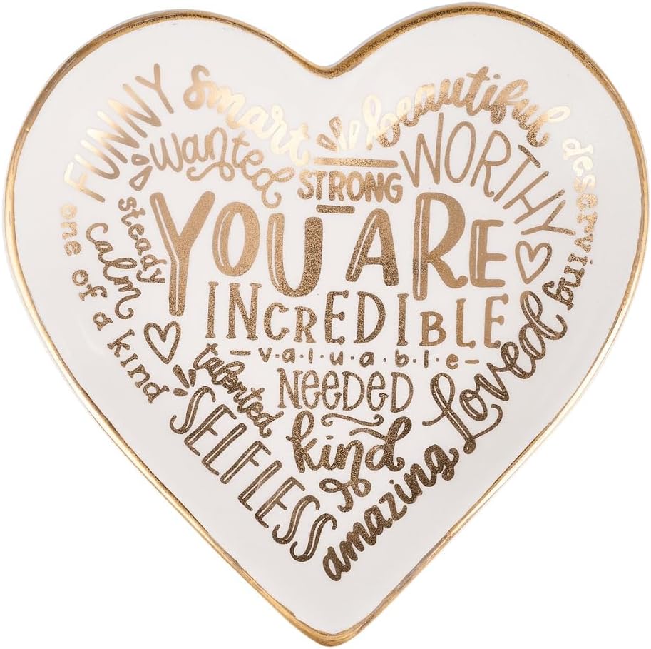 Glory Haus Heart-Shaped You Are Affirmation Trinket Tray – Hand-Painted Ceramic Dish for Jewelry, Keys, Thoughtful Reminder and Gift, Vanity Decor Jewelry Plate for Bathroom, Entryway, Living Room