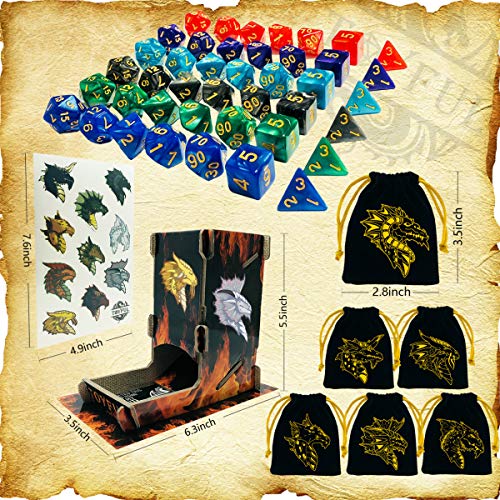 Toyful 6 Sets Dnd Dice Polyhedral Dungeons And Dragons Dnd Rpg Mtg Table Game Dice Bulk With Free Six Drawstring Bags And D&D Dice Tower Black #TOP5