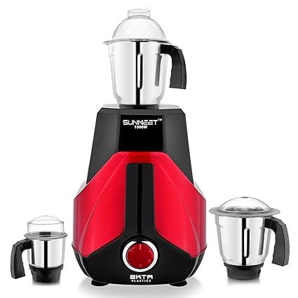 Sunmeet 1000-watts Iron Man Mixer Grinder with 3 Stainless Steel jars (Chutney Jar, Liquid Jar and Dry Jar) BlackRed EP04