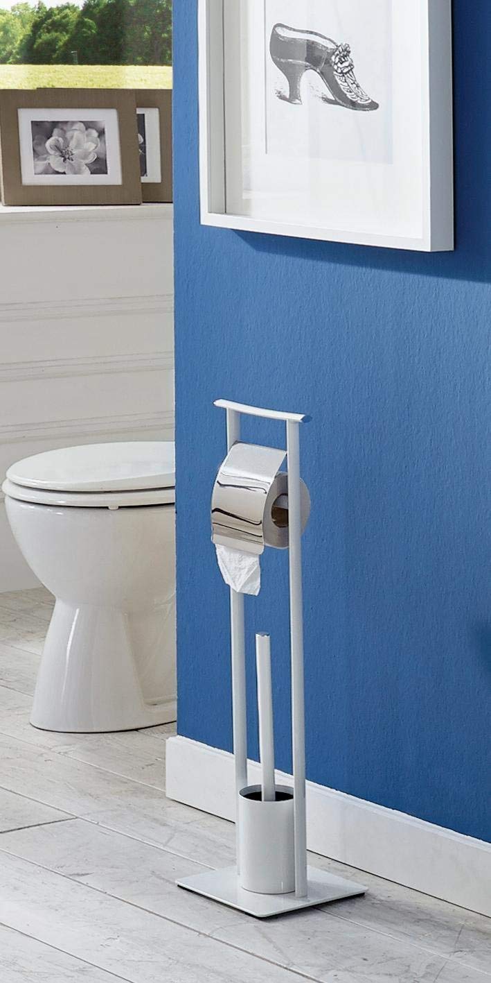 HAKU Set per WC cromo, bianco, metallo - Dim. L 20 cm x A 69 cm x P 20 cm, Stile Moderno