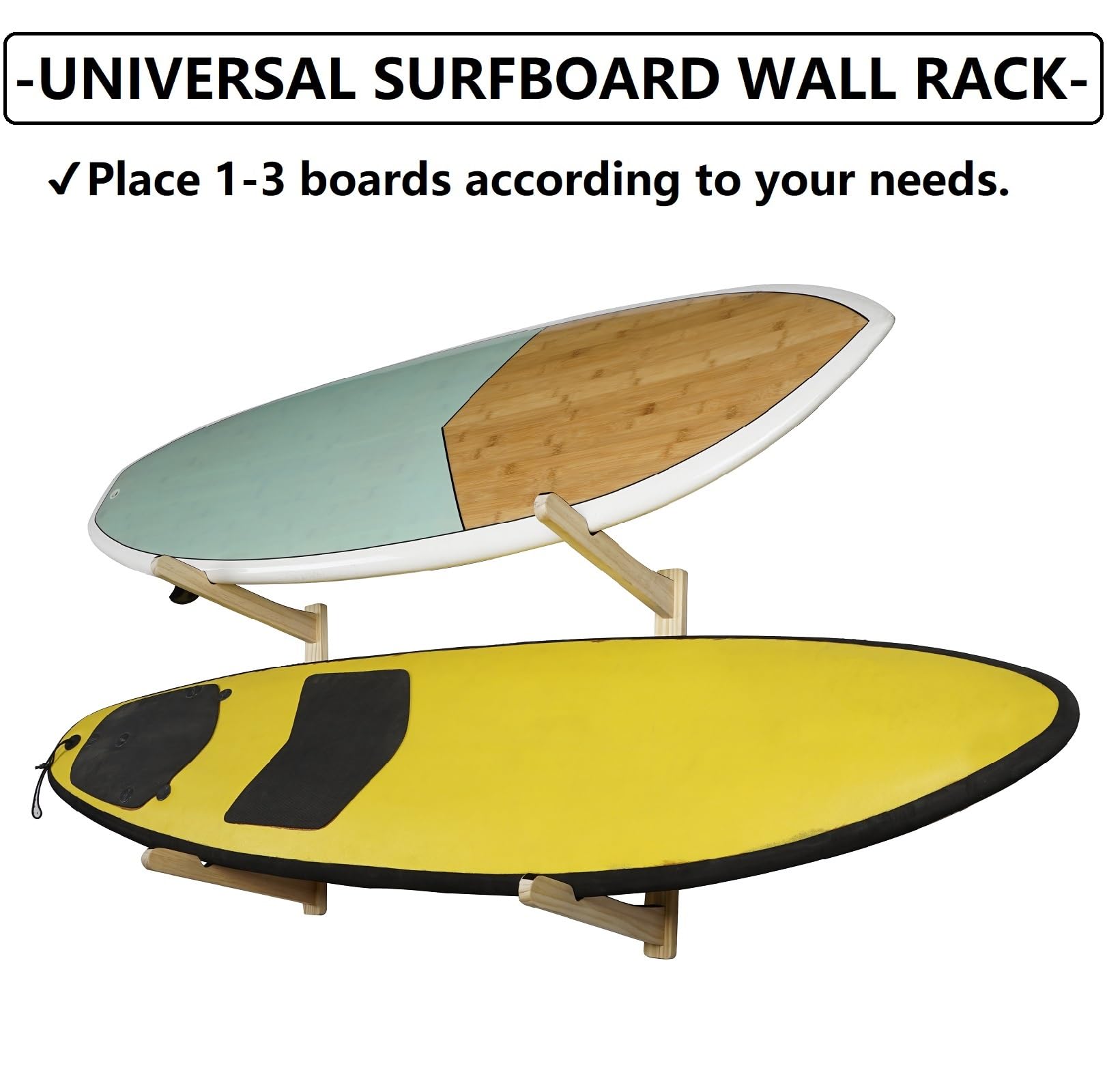 LINGVUM Surfboard Wall Mount Surfboard Rack for Wall Surfboard Storage Racks for Longboards Shortboards Wakeboard Kiteboard and Snowboards, 3 Boards Display Works Indoor and Outdoor