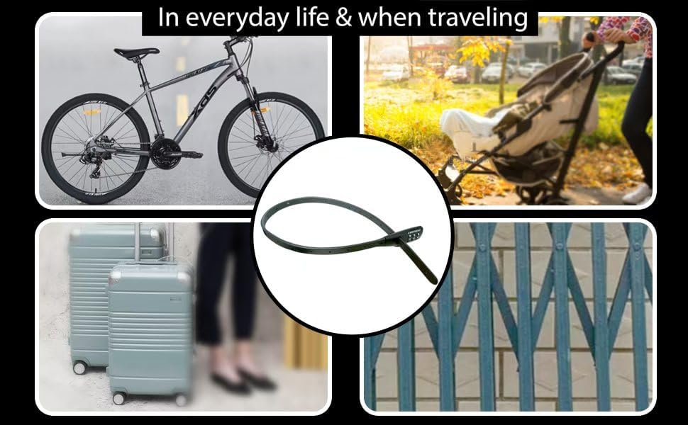 Miniatura 8 de Cerradura de cable ajustable para bicicleta infantil, nevera, scooter, portabicicletas, gabinetes, cajones, puertas, vallas, casco, cajas de