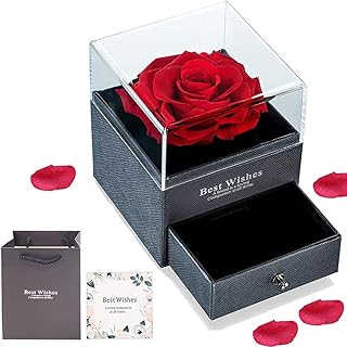 Boîte Rose Éternelle avec Bijoux, Collier, Sac Cadeau et Carte de Vœux Manuscrite - Cadeau pour Dames