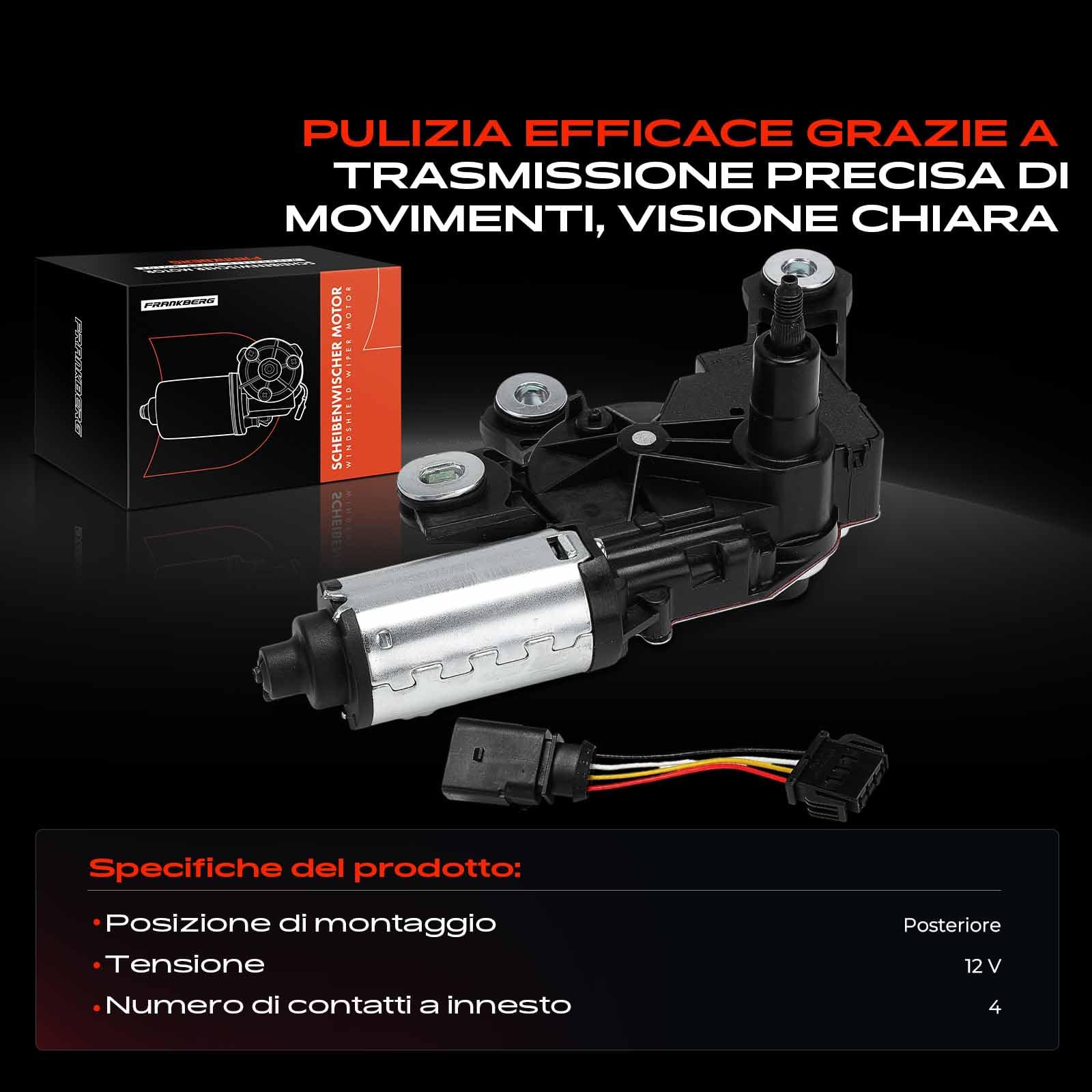 Frankberg Motorino tergicristallo posteriore 4 Poli posteriore 4G9955711A | Compatibile con: A1 8X1 8XK ,A1 Sportback 8XA 8XF ,Q3 8UB 8UG ,A6 Allroad 4GH 4GJ ,A6 Avant 4G5 4GD