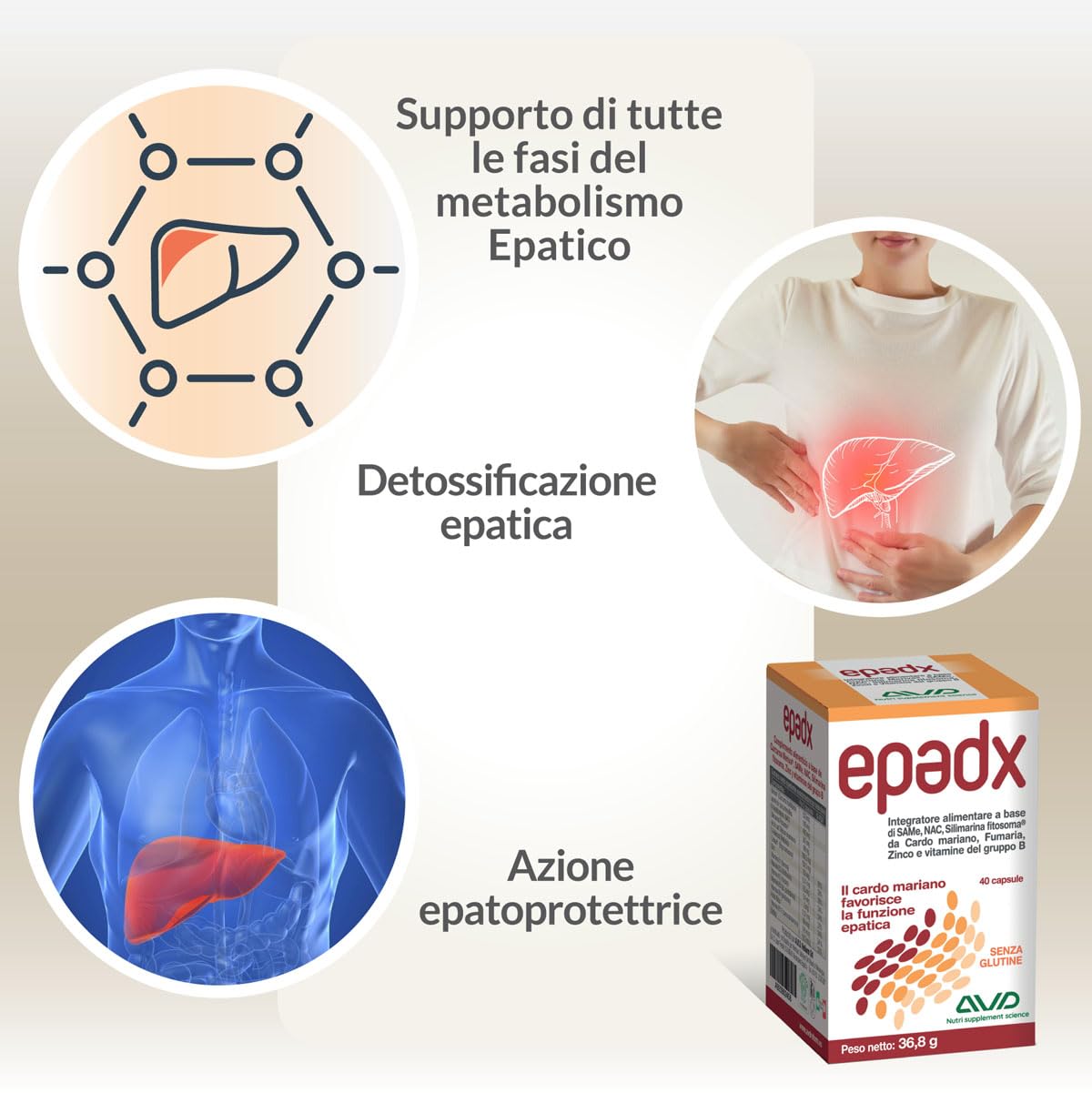 AVD REFORM | Epadx - supporto epatico con SAMe, NAC e Silimarina Fitosoma ad alta biodisponibilità, utile per la protezione del fegato - 40 capsule - Prodotto In Italia
