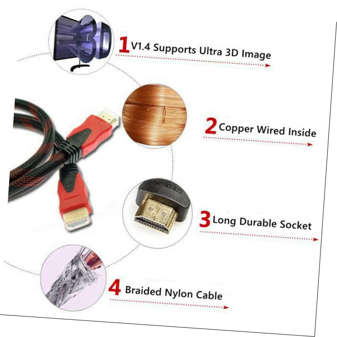 FELTECHELECTR 3M Cable Version Supports Video Durable Multi Function Adapter for Tv Computer and Projector Connections High Definition Display Line