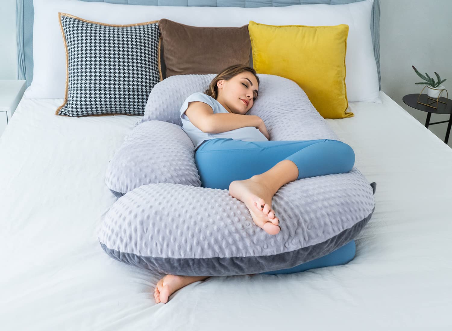CHALKSEA Cuscino Per Gravidanza A Forma Di U, Cuscino Per Letto Laterale XXL Con Cuscino A U Di Copertura, Cuscino Per Allattamento, Cuscino Di Posizionamento Grande, Realizzato in Fibra,C