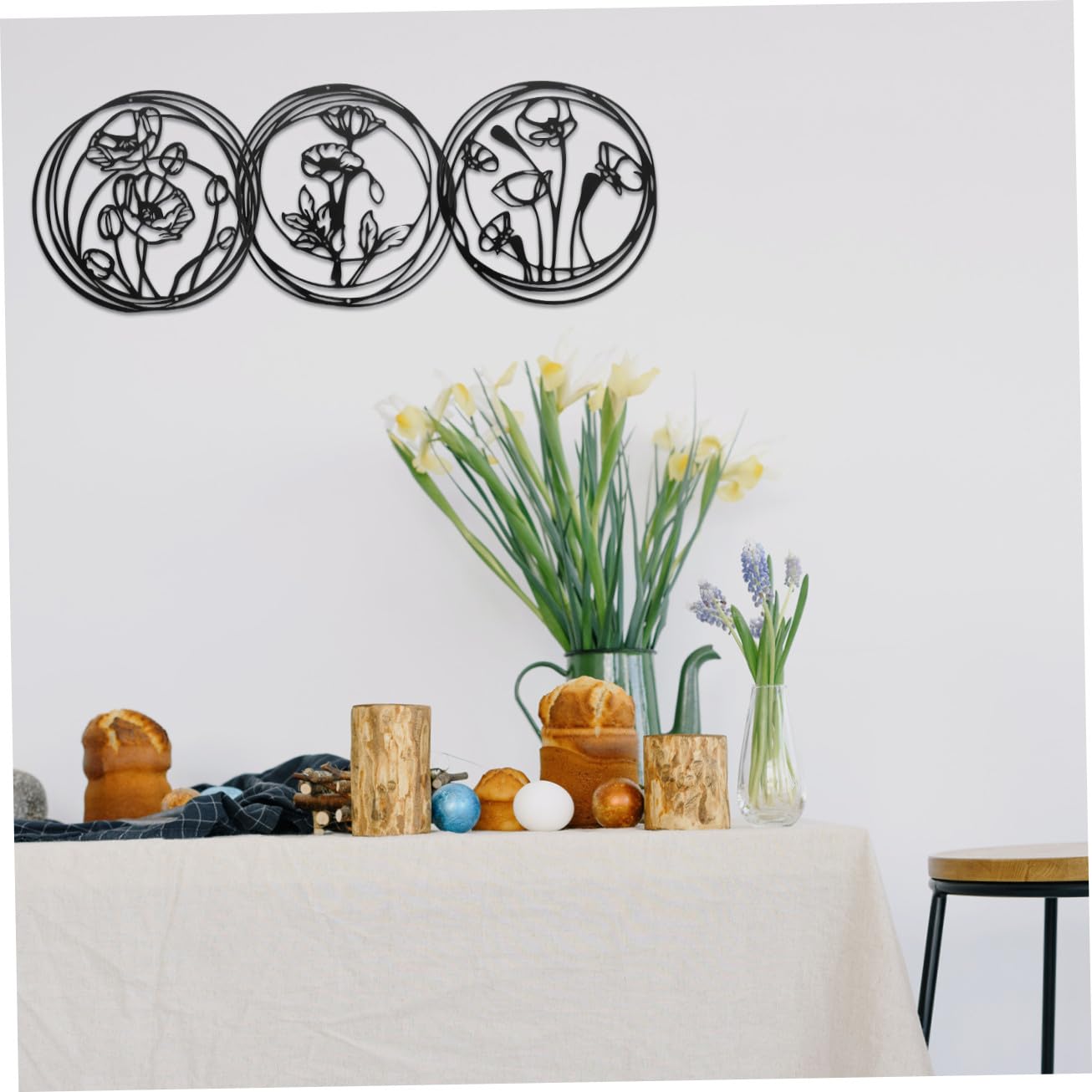 Amosfun Decorazione Murale in Ferro Nero a Fiore, Set 3 Pezzi