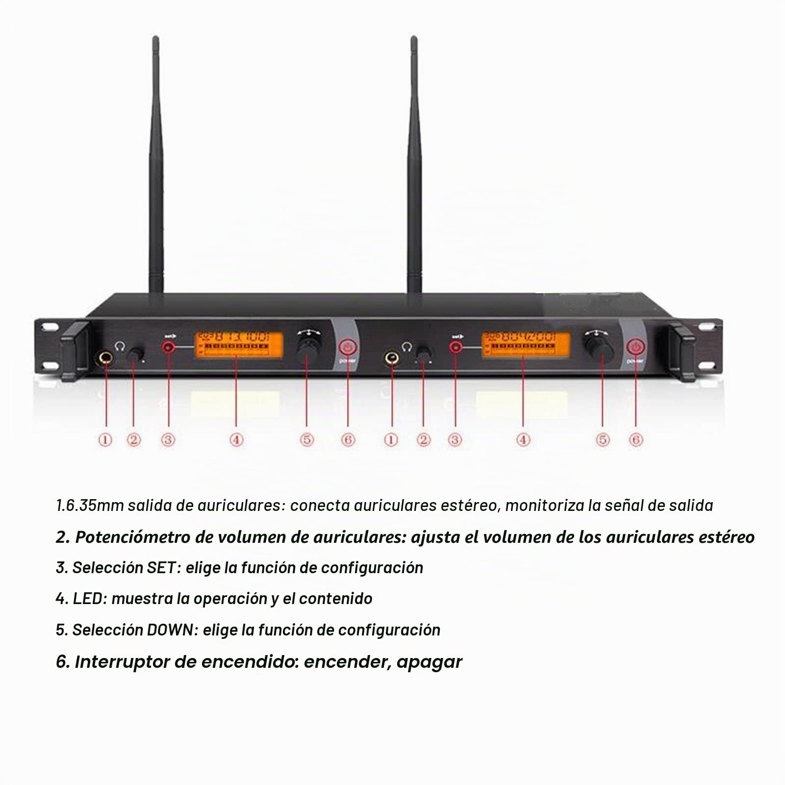 Sistema de Monitor de Oído Inalámbrico UHF de Dos Canales, 4 Petacas con Transmisor, para Escenario, Banda, Estudio de Grabación, Músicos, Monitoreo, 550MHz‑580Mhz