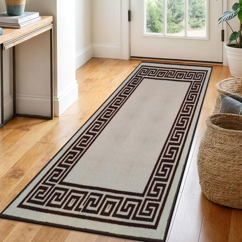 Trendy Realm Athena Runner Rug โ Large Non-Slip Washable Carpet for Living Room, Bedroom, Hallway, Lounge, Dining, Kitchen, Modern Indoor Long Floor Runners (Beige & Brown, 80x300 cm) โ image 1