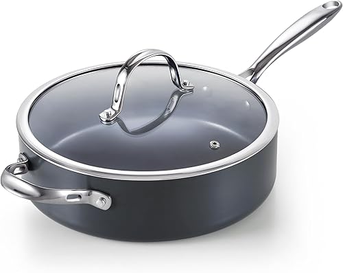 Cooks Standard Sartén antiadherente de 4 cuartos de galón con tapa, sartén profunda de 10.5 pulgadas de profundidad, utensilios de cocina de