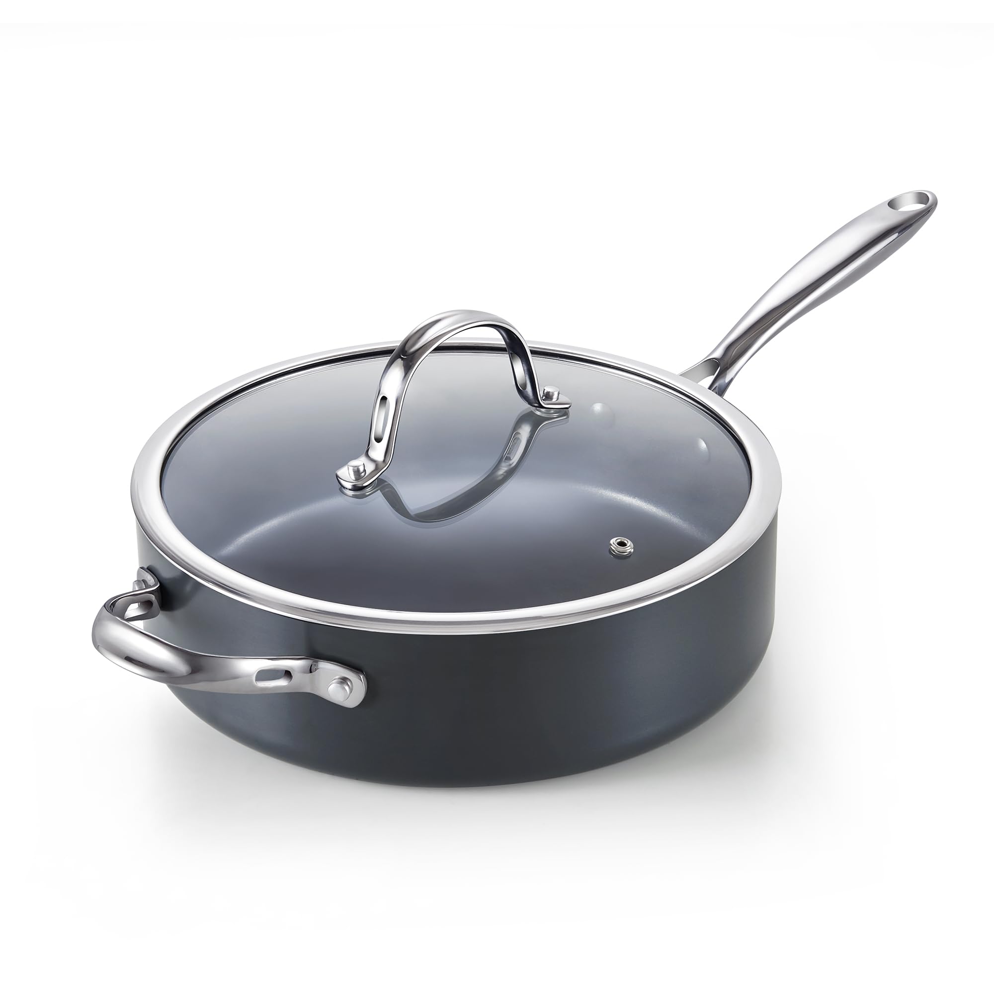 Cooks Standard 02813 – Padella Profonda 5,5 Litri In Acciaio Inox 18/10 – Diametro 30 Cm – Adatta A Induzione, Con Coperchio In Vetro