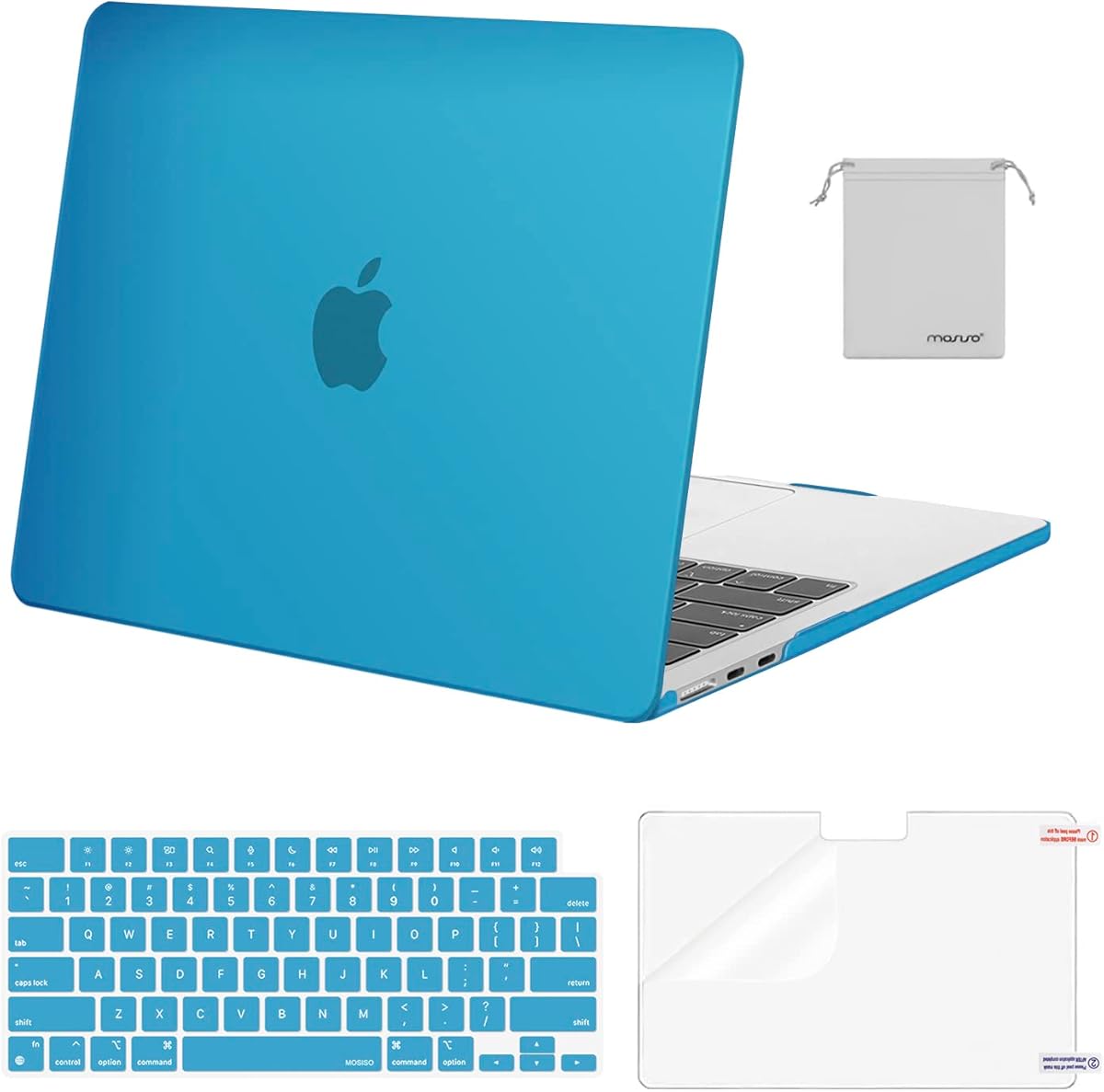 MOSISO Compatible with MacBook Air 13 inch Case M5 2026 M4 2025 M3 M2 2024-2022 A3449 A3240 A3113 A2681, Hard Shell&amp;Keyboard Cover&amp;Screen Film&amp;Pouch for MacBook Air 13.6 inch Case, Aqua Blue