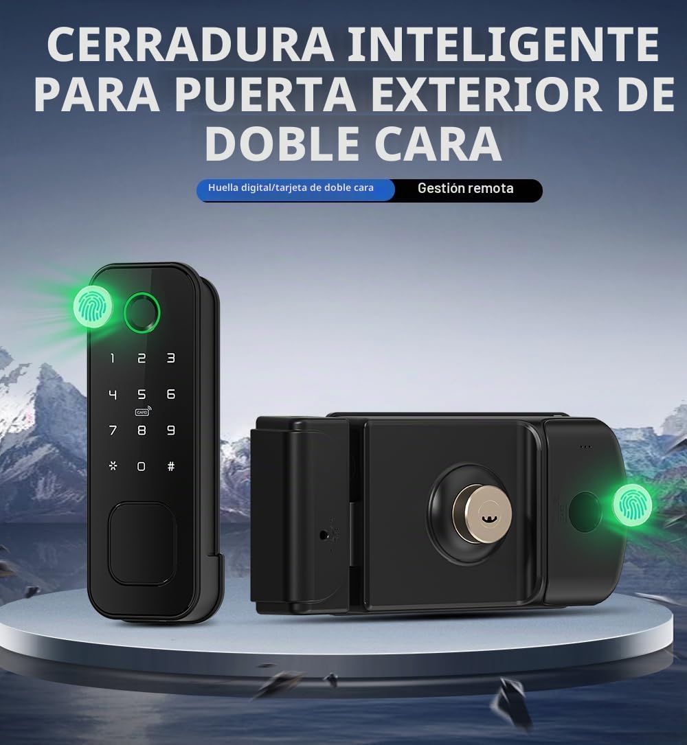 R2 Cerradura Inteligente con Huellas Dactilares Wi-Fi Tuya Smart | Acceso Tarjetas IC, Control por Aplicación, Contraseña/Llave/Desbloqueo Mecánico, Para Hogar, Oficina y Hotel