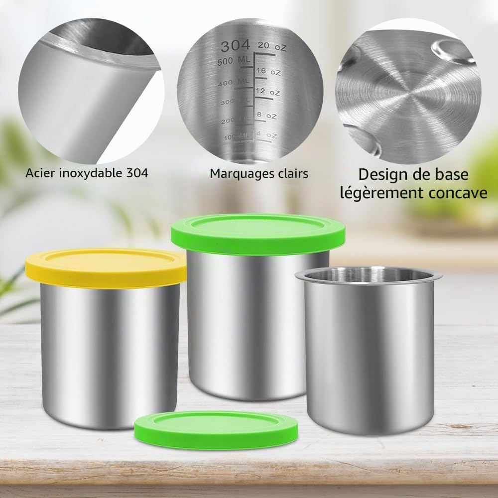 4 Pièces Pot pour Creamy Accessoires, Récipient pour NC300 NC299 NC300 NC301, Bacs À Crème Glacée avec Couvercle Et Cuillère, Passe au Lave-Vaisselle