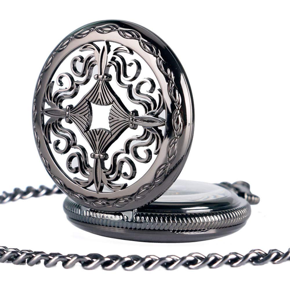 Pocket Watch Schwarze stilvolle Vintage Numerals Skeletthule hohl automatische mechanische Taschenuhr für Männer Frauen