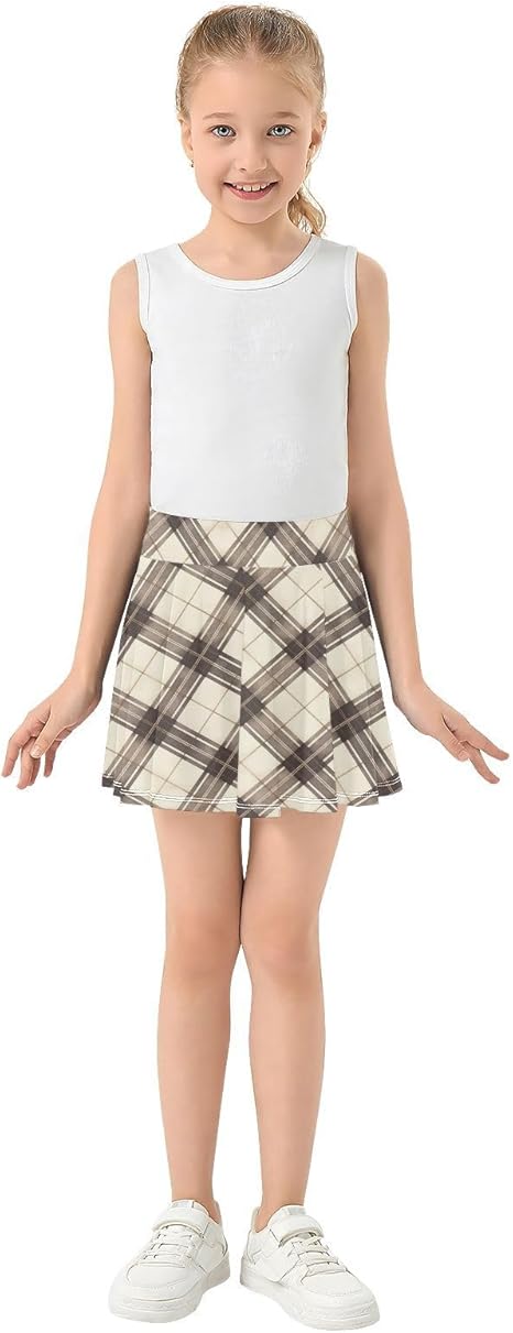 Girls' Tennis Skirt Pleated Girls' Pleated Plaid Mini Skirt With