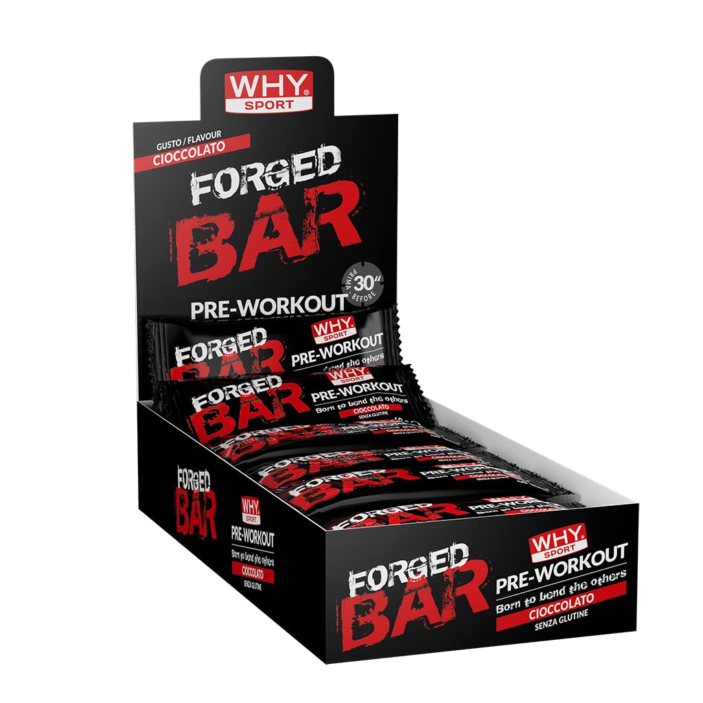 WHY SPORT FORGED BAR - Pre Workout - Barretta Proteica Energetica con Caffeina e Taurina - Gusto Cioccolato Fondente - 40 gr - 24 Pezzi