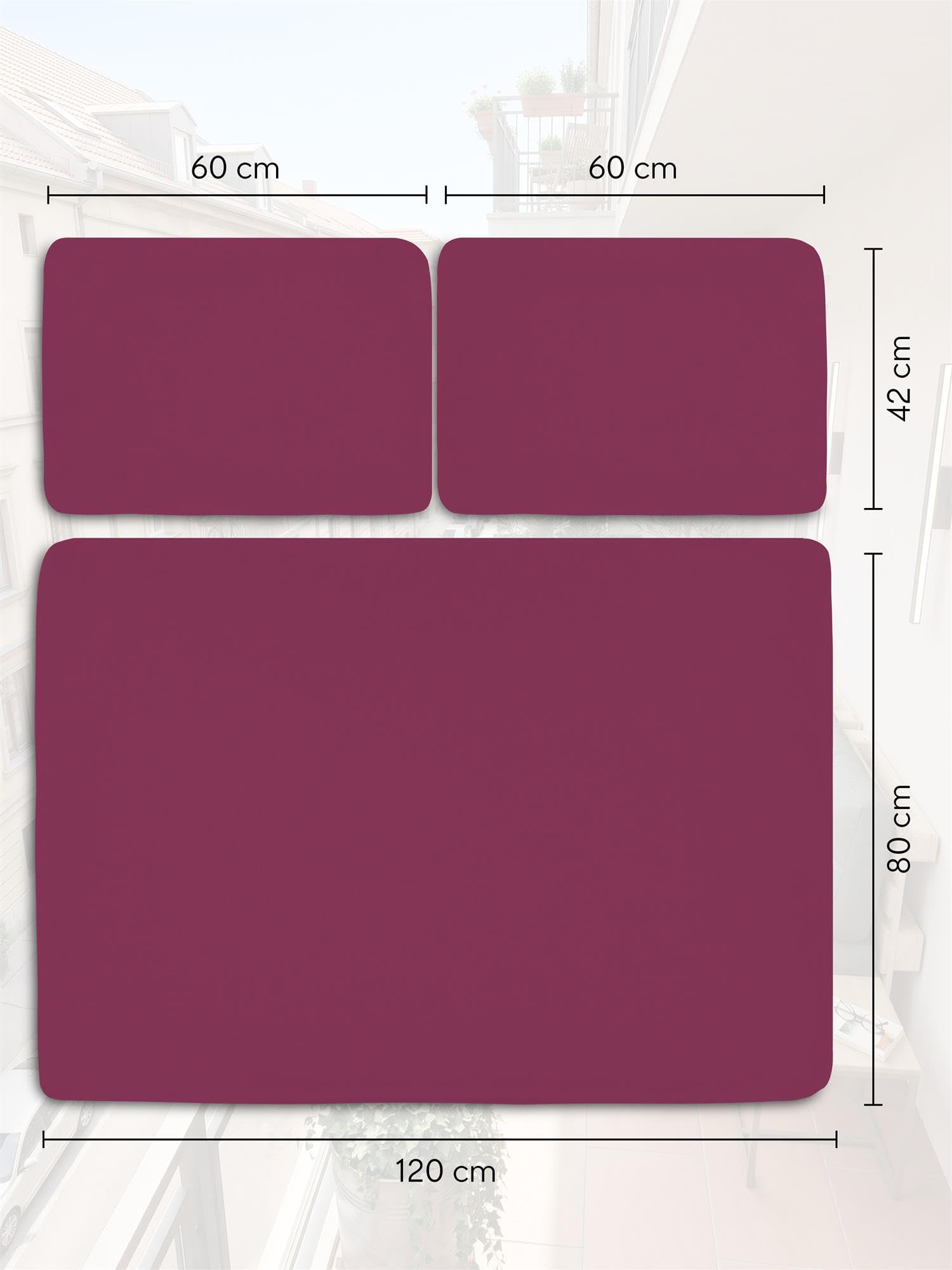 normani Bezüge für Palettenkissen - für 2-teilige und 3-teilige Palettenpolster - wasserabweisendes oder wasserdichtes Material verfügbar Wasserdicht Brombeere 3-Teilig 80 cm × 120 cm + 42 cm × 60 cm