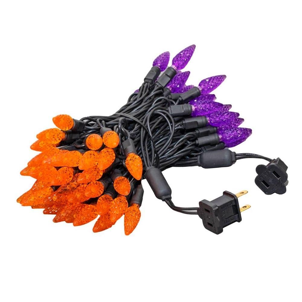 Novelty Lights 70 Lichter C6 True Twinkle LED Weihnachten Mini-Licht-Set, kommerzielle Qualität, Outdoor-Lichterkette, lila/orange, grüner Draht, 7,6 m