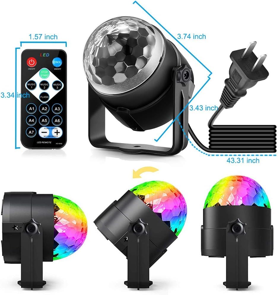 Image of Party Lights with Remote Control | DJ Lighting Disco Ball Light | Strobe Lamp for Dance Parties, Birthdays, Christmas & Halloween Decorations